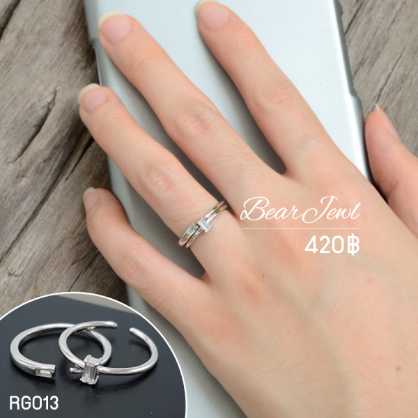 Duo Diamond Silver Ring แหวนเงิน Bearjewl RG013