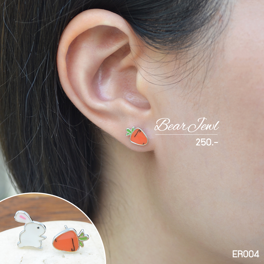 Rabbit & Carrot Silver Earring ต่างหูเงิน Bearjewl ER004 Rabbit & Carrot Silver Earring ต่างหูเงิน Bearjewl ER004