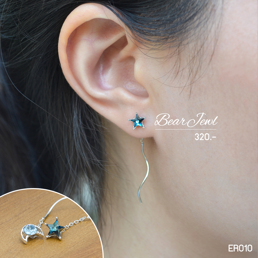 Blue Star Moon Silver Earring ต่างหูเงิน Bearjewl ER010 Blue Star Moon Silver Earring ต่างหูเงิน Bearjewl ER010