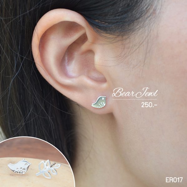 Little Bird & Leaf Silver Earring ต่างหูเงิน Bearjewl ER017